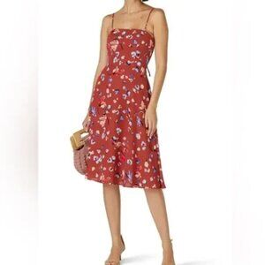 Hutch Declan Orange Floral Ribbed Midi Dress Spaghetti Strap Sleeveless Size 12